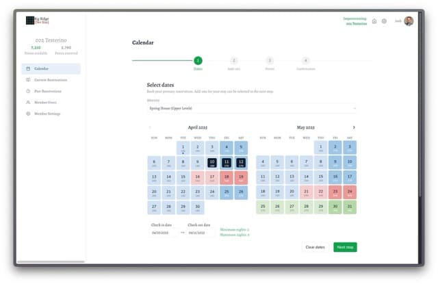 Big Ridge Club booking calendar