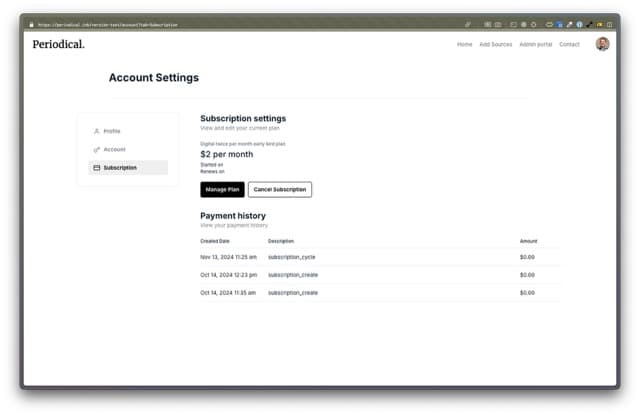 Periodical account page